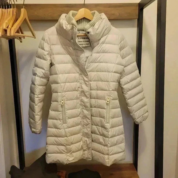 IL Piumino Italian Real Goose Down Coat Italy Off White Puffer A Line Parka Sz S - Picture 1 of 7
